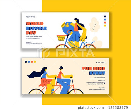 World Bicycle Day Creative Horizontal Banner Layout with Cartoon Background Elements World Bicycle Day Creative Horizontal Banner Layout with Cartoon Background Elements 125388379