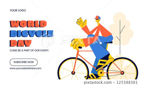 Happy World Bicycle Day Vector Template for Social Media Video Thumbnail Style Happy World Bicycle Day Vector Template for Social Media Video Thumbnail Style 125388381