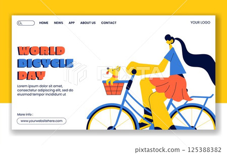 Minimalist Social Media Landing Page Design for World Bicycle Day with Flat Cartoon Drawing 125388382
