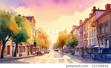 Cityscape painted in watercolor 125388616