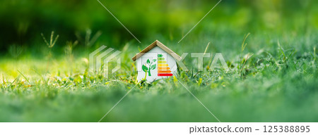 House energy efficiency, energy efficient rating class concept, eco home renovation save cost 125388895