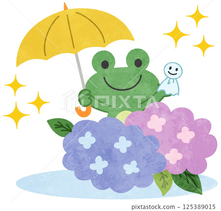 Rainy season hydrangea and frog icon illustration 125389015
