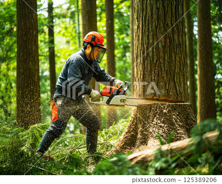 A veteran man working in forestry 125389206