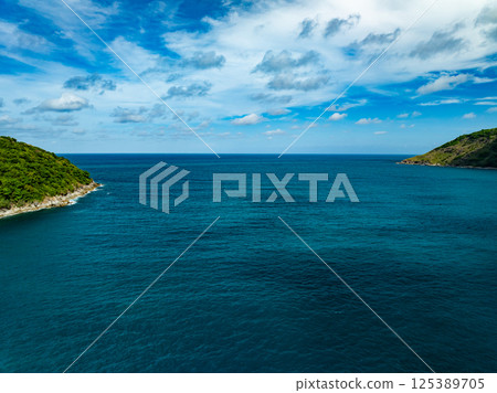 Aerial view beautiful sea surface nature background,Amazing waves texture ocean with clouds 125389705