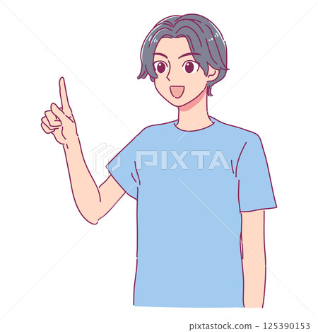 Cartoon-style illustration of a man pointing (color) 125390153