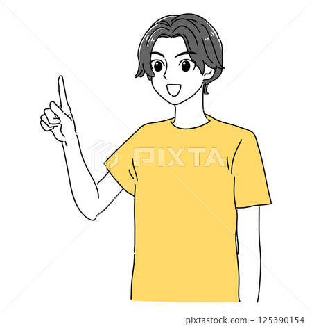 一名男子指點的卡通風格插圖（黃色 x 灰色） 125390154