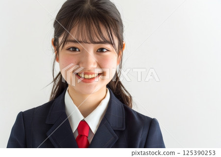 穿著制服微笑的日本國中女生（入學，畢業，考試，學習，補習班，補習班） 125390253