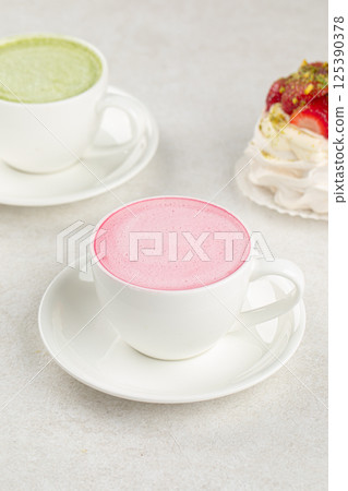 Various matcha cappuccino with desserts Various matcha cappuccino with desserts 125390378