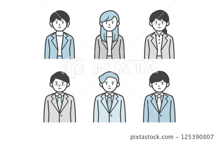 Set of 6 men and women in suits (bust up) 125390807