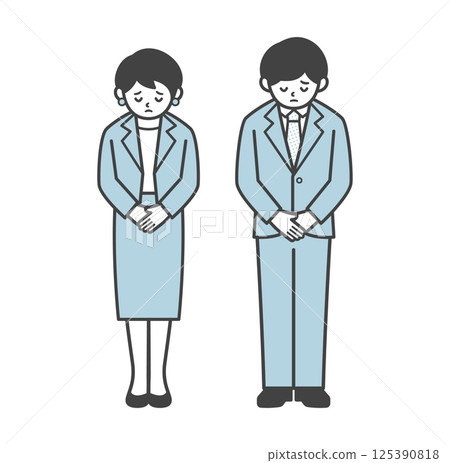 穿著辦公室休閒服的男女道歉(全身) 穿著辦公室休閒服的男女道歉(全身) 125390818