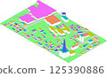 Colorful 3D map of residential areas and public facilities 125390886