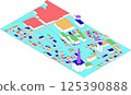 Colorful 3D map of residential areas and public facilities 125390888