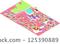 Colorful 3D map of residential areas and public facilities 125390889