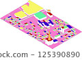 Colorful 3D map of residential areas and public facilities 125390890