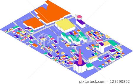 居住區和公共設施的彩色3D地圖 125390892