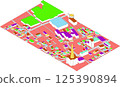 Colorful 3D map of residential areas and public facilities 125390894