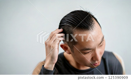 一名男子擔心頭髮稀疏(人工智慧生成的圖像) 一名男子擔心頭髮稀疏(人工智慧生成的圖像) 125390909