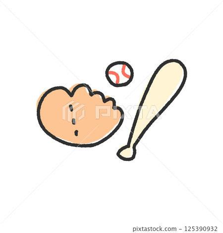 可愛又輕鬆的球棒、棒球和手套 125390932