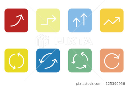Set of colorful and cute simple arrow icons, growth and repeat (square button type) 125390936