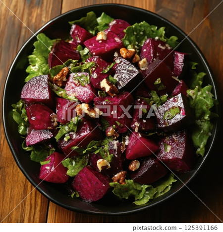 Beautifully styled bowl filled with fresh beets and greens ready for a healthy meal Beautifully styled bowl filled with fresh beets and greens ready for a healthy meal 125391166