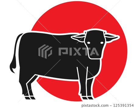 A Japanese livestock symbol illustration combining Wagyu beef and the Japanese flag 125391354