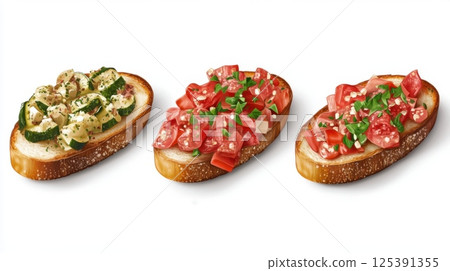 Toasted sandwich stacked high with a variety of fresh toppings on a wooden platter 125391355