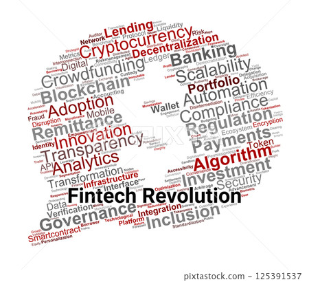 Fintech Revolution Word Cloud. Essential Terms Driving Digital Finance Transformation 125391537