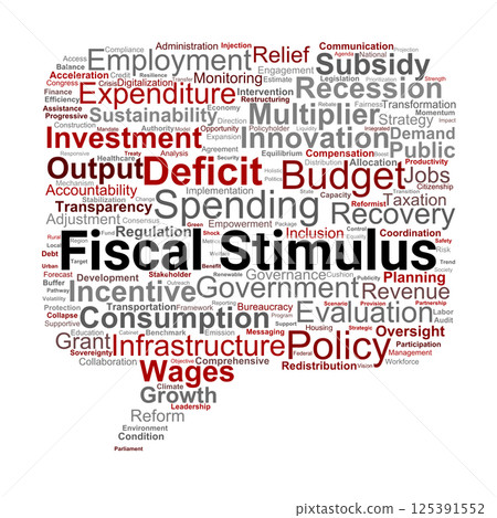 Fiscal Stimulus Word Cloud. Key Economic Terms for Policy and Recovery Insights 125391552