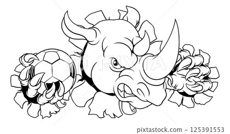 Rhino Rhinoceros Soccer Mascot 125391553