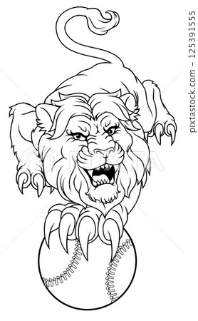 Lion Baseball Ball Animal Sports Team Mascot Lion Baseball Ball Animal Sports Team Mascot 125391555