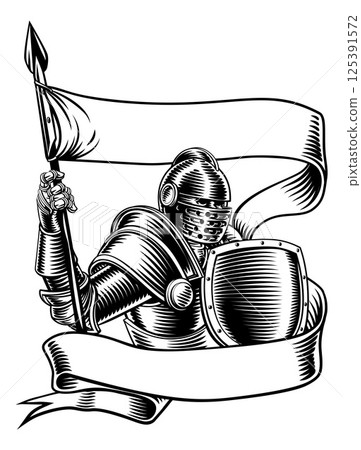 Knight With Banner Battle Flag Standard Ribbon Knight With Banner Battle Flag Standard Ribbon 125391572