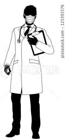 Doctor Man and Clipboard Medical Silhouette Person Doctor Man and Clipboard Medical Silhouette Person 125391576