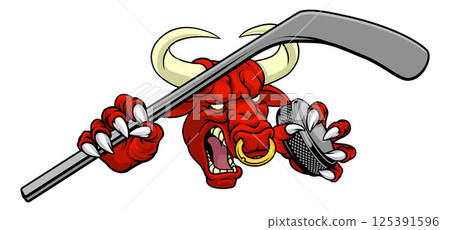 Bull Minotaur Longhorn Cow Ice Hockey Mascot 125391596