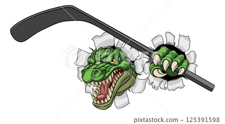 Crocodile Dinosaur Alligator Hockey Sports Mascot 125391598