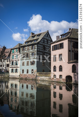 Strasbourg medieval buildings reflected in River Ill Strasbourg medieval buildings reflected in River Ill 125391874