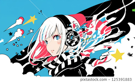 girl listening to music with headphones 125391883