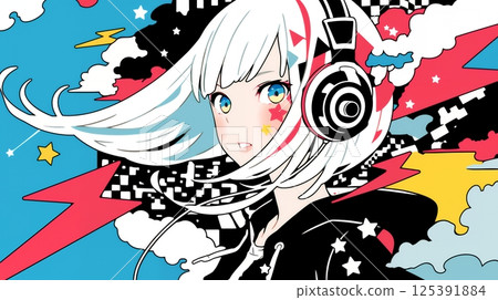 girl listening to music with headphones 125391884