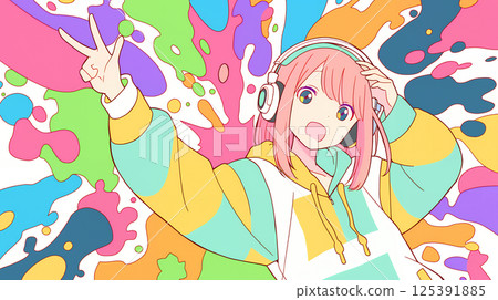 girl listening to music with headphones 125391885