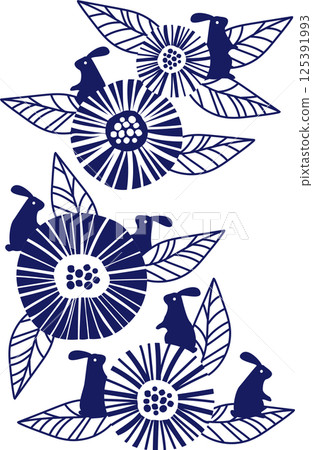 Scandinavian style flowers and rabbits Scandinavian style flowers and rabbits 125391993