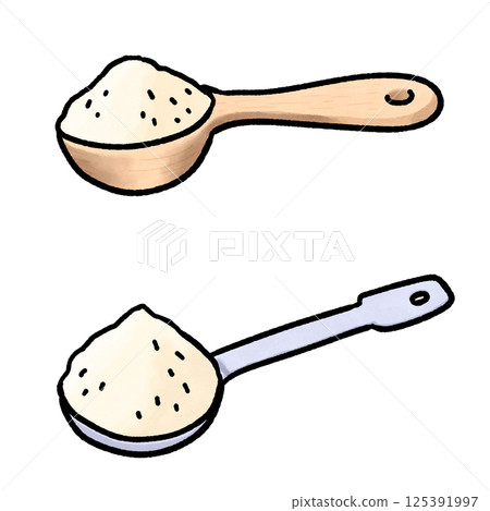 Illustration of flour on a measuring spoon Illustration of flour on a measuring spoon 125391997