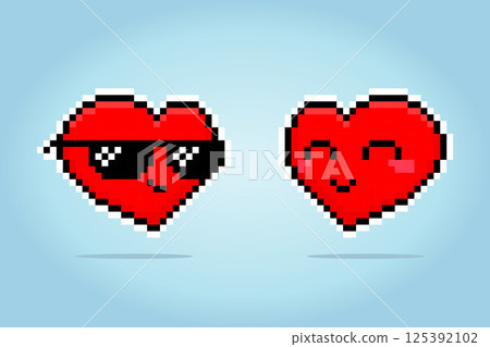 8-bit pixel heart character. Love icon couple in vector illustrations 8-bit pixel heart character. Love icon couple in vector illustrations 125392102