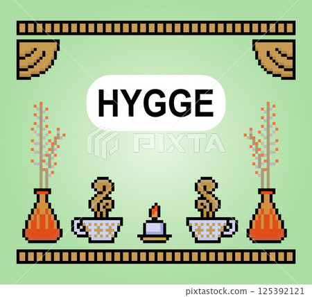 8-bit pixels the theme hygge. The tools for relaxing in vector illustrations. 8-bit pixels the theme hygge. The tools for relaxing in vector illustrations. 125392121