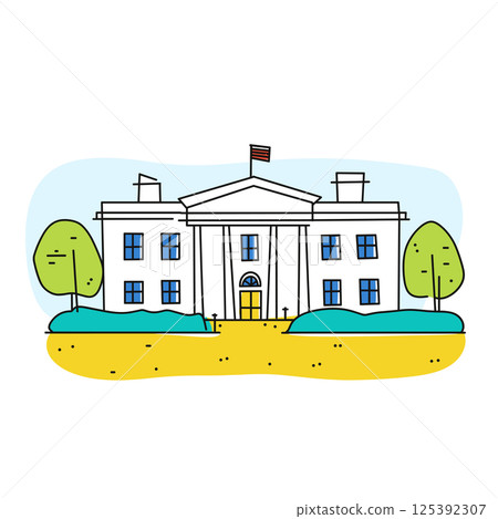 The White House illustration in an doodle inca cartoon style. Simple minimalist drawing of The White House 125392307