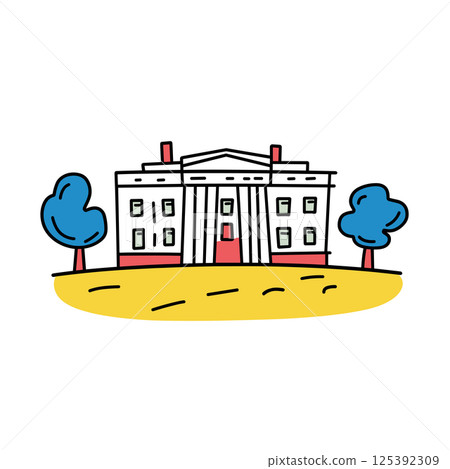 The White House illustration in an doodle inca cartoon style. Simple minimalist drawing of The White House The White House illustration in an doodle inca cartoon style. Simple minimalist drawing of The White House 125392309