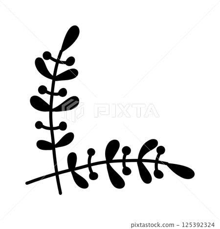 Minimalist black floral corner ornament. Ideal for invitations, frames, decorative designs, and branding. 125392324