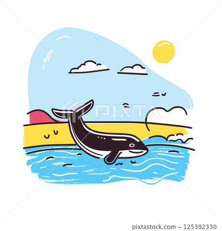 SeaWorld Orlando illustration in an doodle inca cartoon style. Simple minimalist drawing of SeaWorld Orlando 125392330