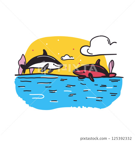 SeaWorld Orlando illustration in an doodle inca cartoon style. Simple minimalist drawing of SeaWorld Orlando 125392332