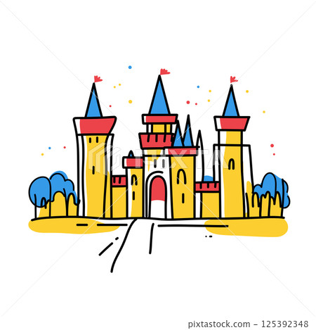 Walt Disney World illustration in an doodle inca cartoon style. Simple minimalist drawing of Walt Disney World 125392348