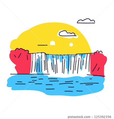 Niagara Falls illustration in an doodle inca cartoon style. Simple minimalist drawing of Niagara Falls 125392356