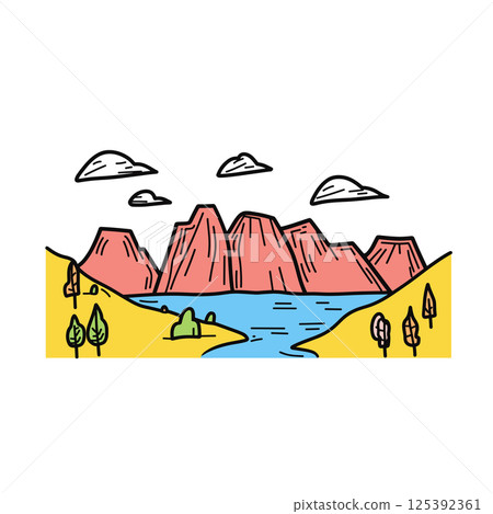 Rocky Mountain National Park illustration in an doodle inca cartoon style. Simple minimalist drawing of Rocky Mountain 125392361